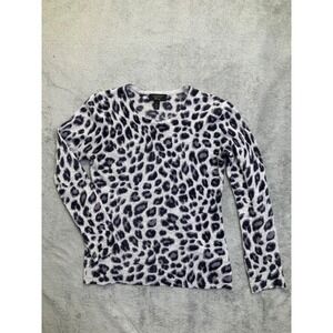 Charter Club Women's 100% Cashmere Sweater Plus Size "S" Black Gray Animal Print